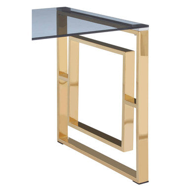 Gold Square Leg End Table with Clear Glass Top and Stainless Steel Frame, Allure