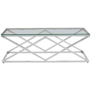 Allure Silver Stainless Steel Coffee Table with Inverted Prism Base