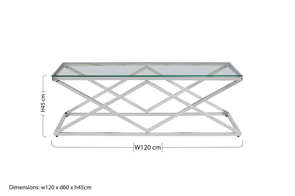 Allure Silver Stainless Steel Coffee Table with Inverted Prism Base