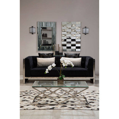 Silver Reflective Stainless Steel Coffee Table with Clear Tempered Glass Top, Allure