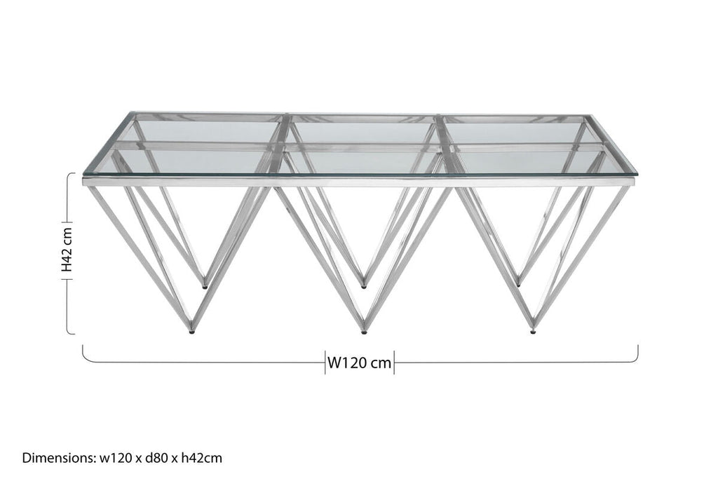 Allure Silver Stainless Steel Coffee Table with Six Pincer Legs
