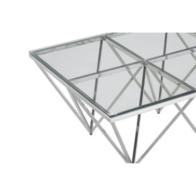 Silver Prismatic Base Coffee Table with Clear Glass Top and 6 Pincer Style Legs, Allure