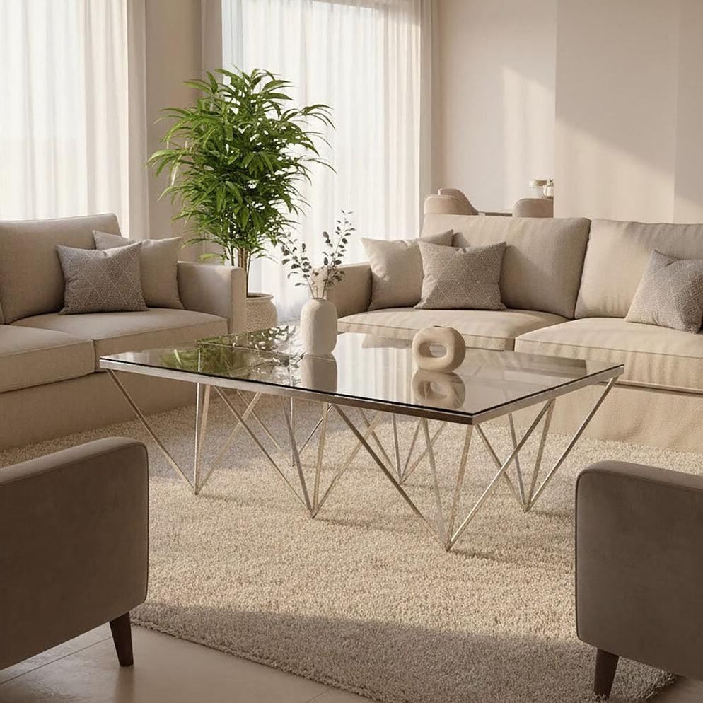 Allure Silver Stainless Steel Coffee Table with Six Pincer Legs