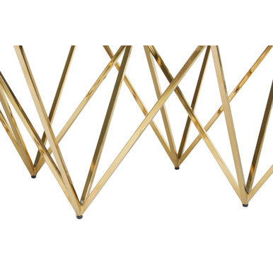 Gold Prismatic Base Coffee Table with Clear Glass Top and 6 Pincer Style Legs, Allure