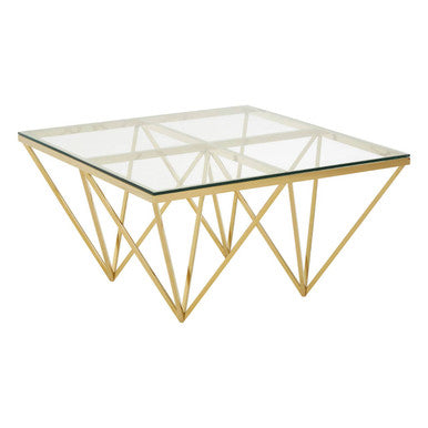 Allure Gold Stainless Steel Square Coffee Table with Four Pincer Legs