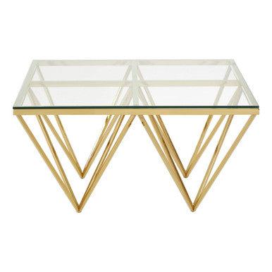 Allure Gold Stainless Steel Square Coffee Table with Four Pincer Legs