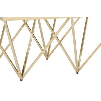 Gold Prismatic Square Coffee Table with Clear Glass Top and Pincer Style Legs, Allure