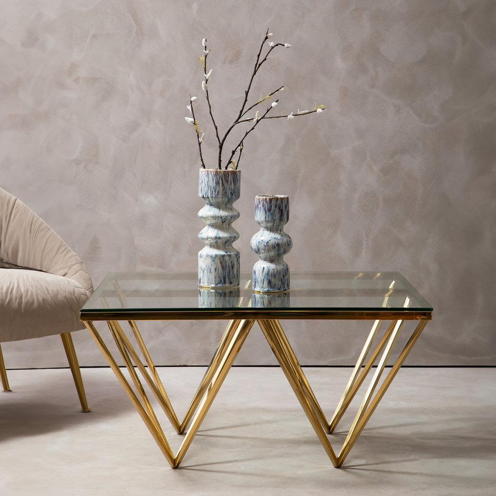 Allure Gold Stainless Steel Square Coffee Table with Four Pincer Legs