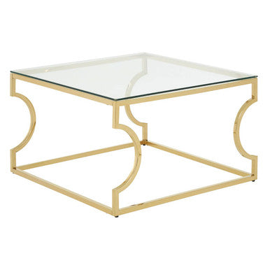 Gold Curved Frame Coffee Table with Clear Tempered Glass Top, Allure