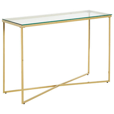 Cross Design Console Table with Clear Tempered Glass Top, Allure