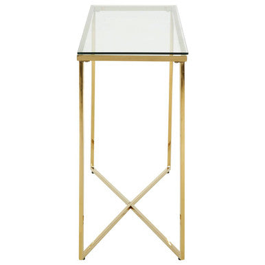 Cross Design Console Table with Clear Tempered Glass Top, Allure