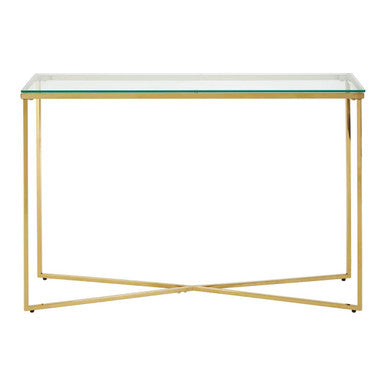 Cross Design Console Table with Clear Tempered Glass Top, Allure