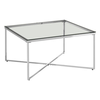 Allure Silver Stainless Steel Square Coffee Table with Intersecting Base