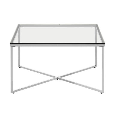 Allure Silver Stainless Steel Square Coffee Table with Intersecting Base