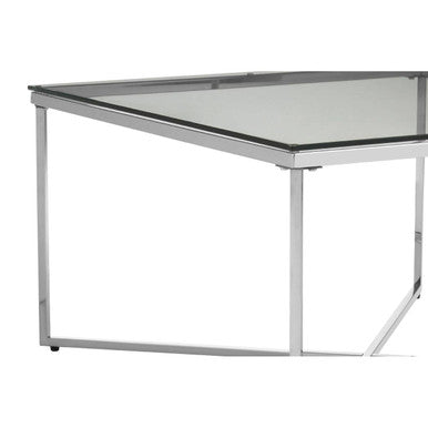 Allure Silver Stainless Steel Square Coffee Table with Intersecting Base