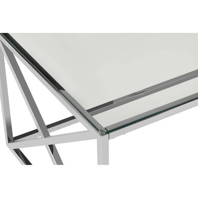 Silver Finish Coffee Table with Cross Frame and Tempered Glass Top, Allure