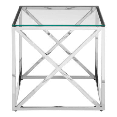 Allure Silver Stainless Steel Square End Table with Cross Legs