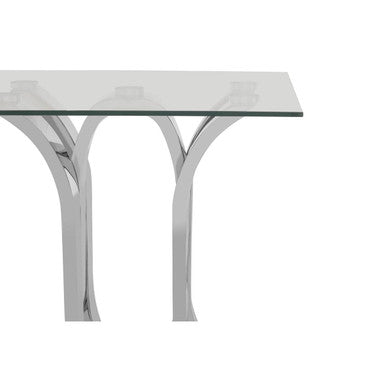 Silver Mirrored Finish Curved Base End Table with Clear Glass Top, Allure