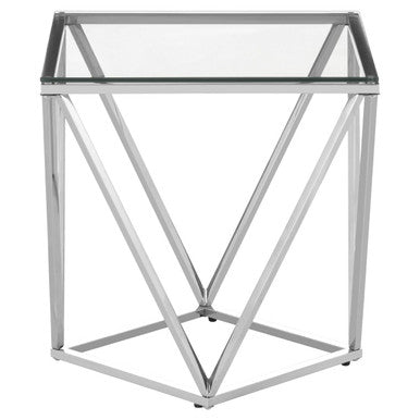 Silver Twist Design Small End Table with Tempered Glass Top, Allure