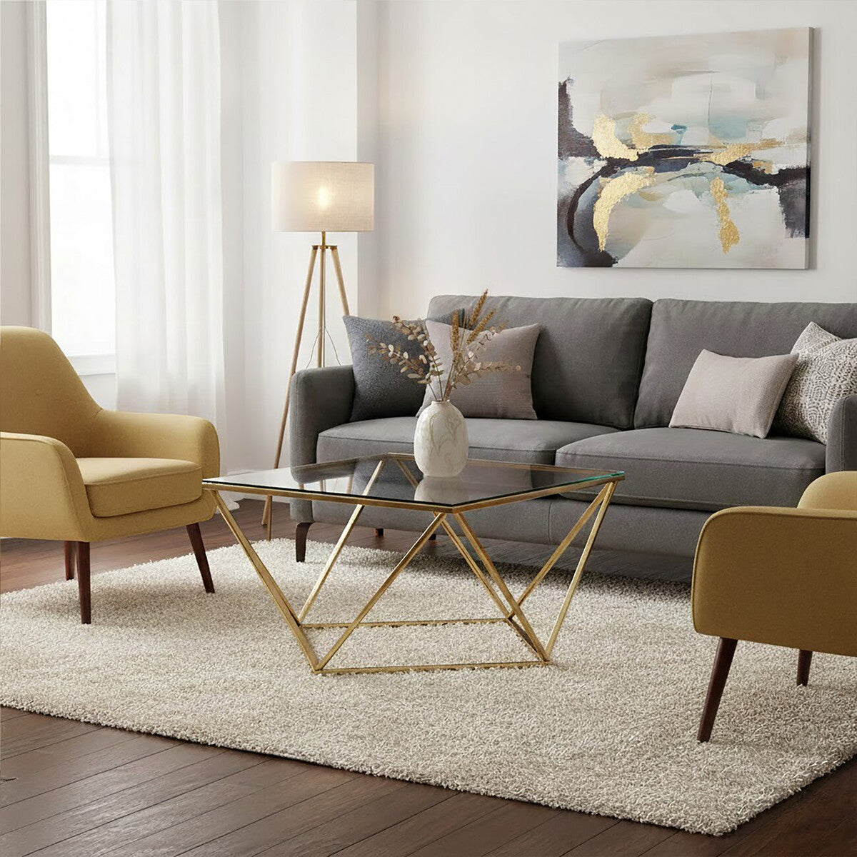Gold Stainless Steel Twist Base Coffee Table with Tempered Glass Top, Allure