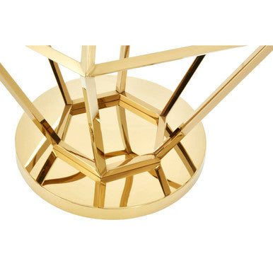 Gold Finish Diamond Frame Small End Table with Tempered Glass Top, Allure