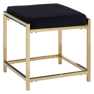Allure Black Velvet Stool with Gold Finish Base