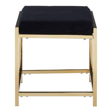 Allure Black Velvet Stool with Gold Finish Base