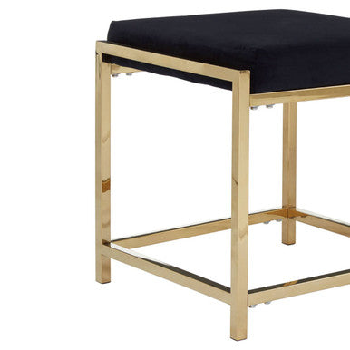 Allure Black Velvet Stool with Gold Finish Base