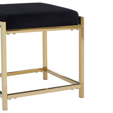 Allure Black Velvet Stool with Gold Finish Base