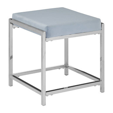 Allure Powder Blue Velvet Stool with Silver Stainless Steel Frame