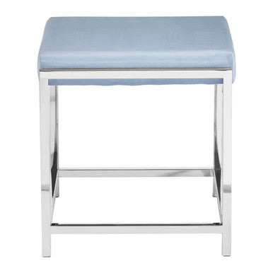 Allure Powder Blue Velvet Stool with Silver Stainless Steel Frame