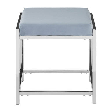 Allure Powder Blue Velvet Stool with Silver Stainless Steel Frame