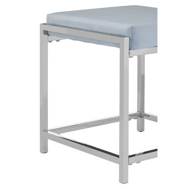Allure Powder Blue Velvet Stool with Silver Stainless Steel Frame