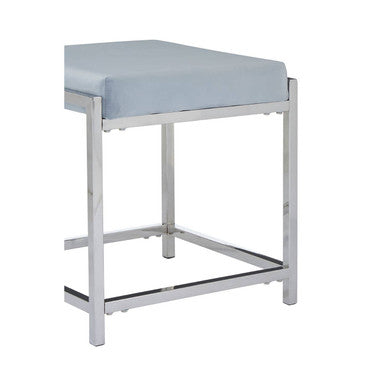 Allure Powder Blue Velvet Stool with Silver Stainless Steel Frame
