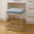 Allure Powder Blue Velvet Stool with Silver Stainless Steel Frame