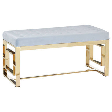 Allure Powder Grey Velvet Bench with Gold Stainless Steel Frame