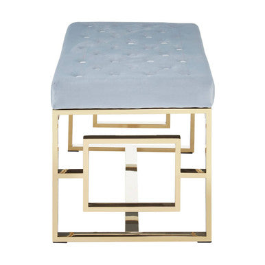 Allure Powder Grey Velvet Bench with Gold Stainless Steel Frame