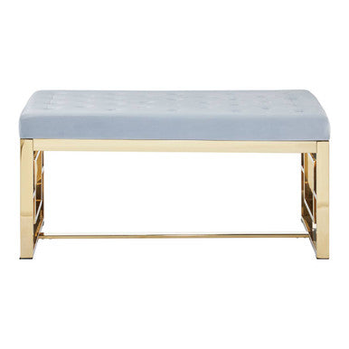 Allure Powder Grey Velvet Bench with Gold Stainless Steel Frame