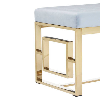 Allure Powder Grey Velvet Bench with Gold Stainless Steel Frame
