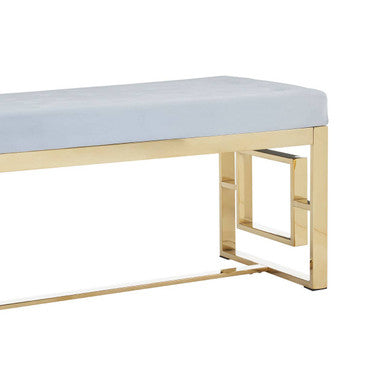 Allure Powder Grey Velvet Bench with Gold Stainless Steel Frame