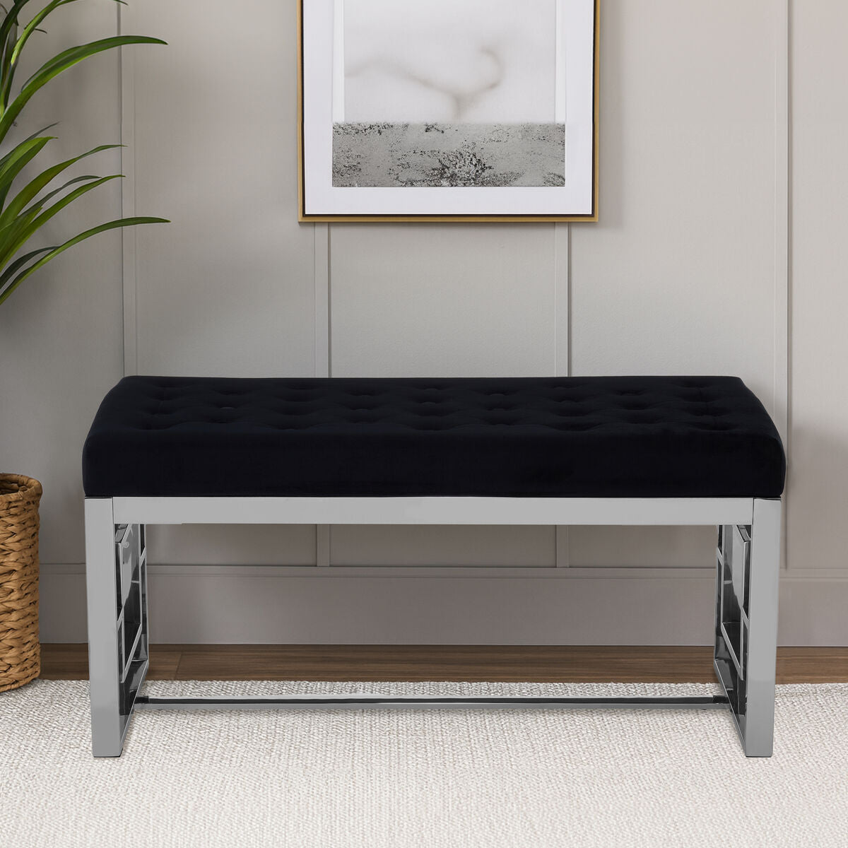 Allure Black Bench with Tufted Detail