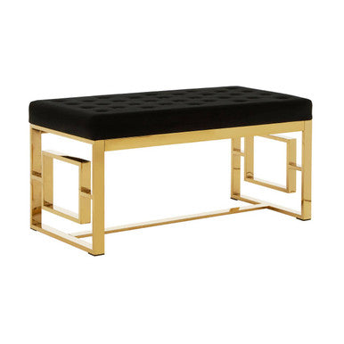 Allure Black Velvet and Gold Bench with Button Tufted Seat