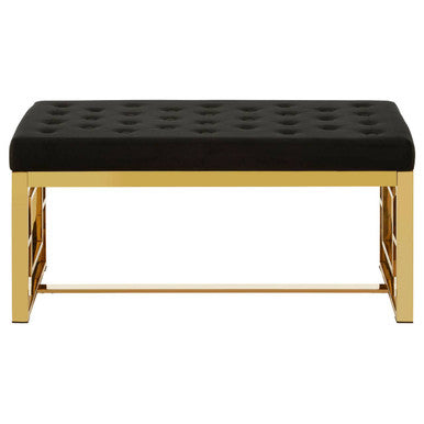 Allure Black Velvet and Gold Bench with Button Tufted Seat