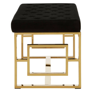 Allure Black Velvet and Gold Bench with Button Tufted Seat