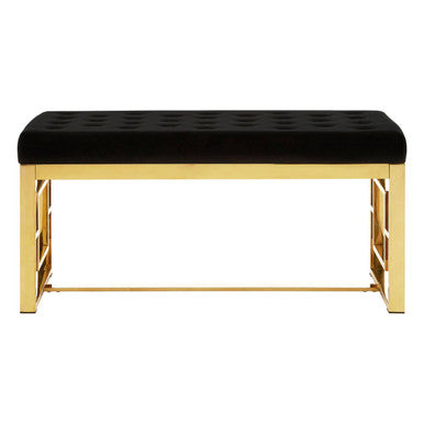 Allure Black Velvet and Gold Bench with Button Tufted Seat