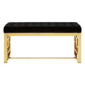 Allure Black Velvet and Gold Bench with Button Tufted Seat