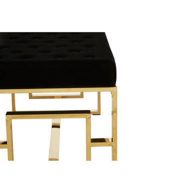 Allure Black Velvet and Gold Bench with Button Tufted Seat