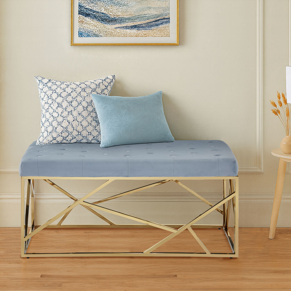 Allure Gold And Powder Blue Velvet Bench