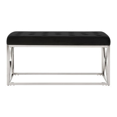 Allure Black Velvet Bench with Silver Finish Frame