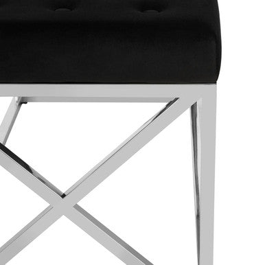 Allure Black Velvet Bench with Silver Finish Frame